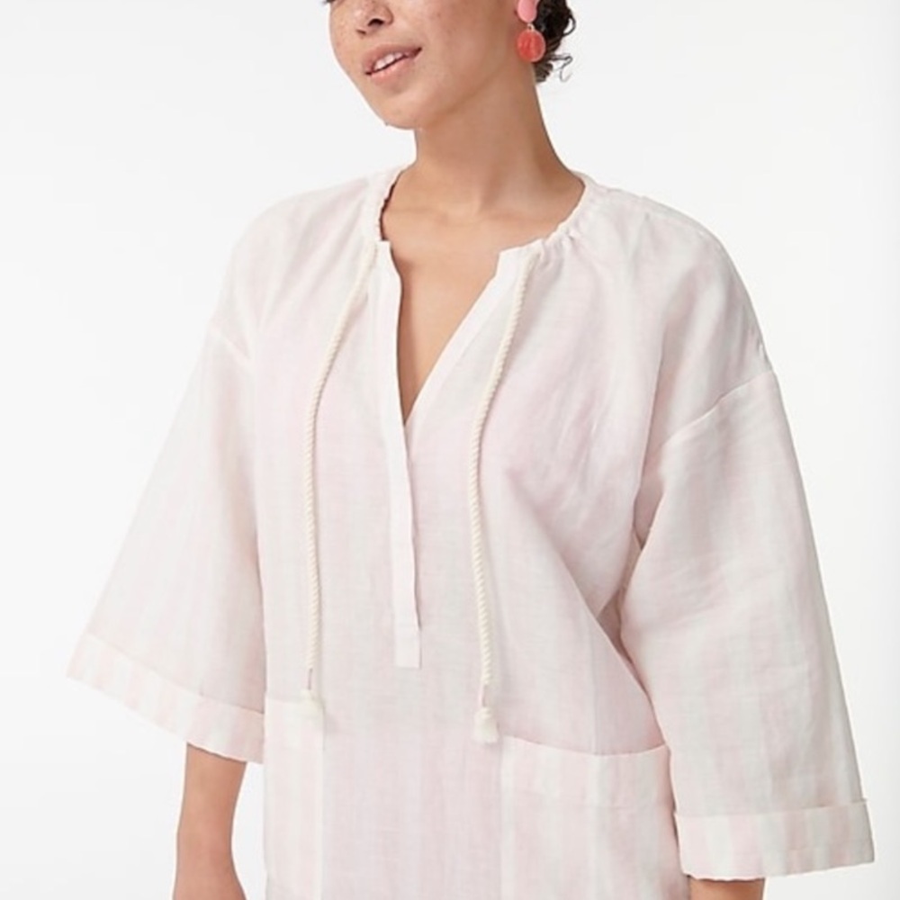 J CREW Tunic Cover Up Linen Blend Pink Striped - Picture 3 of 12